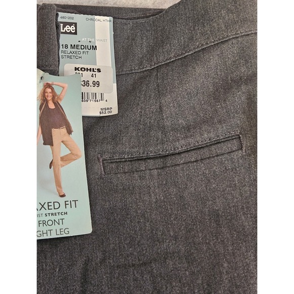 Lee‎ Chino Pants Women's 18 Relaxed Fit Stretch Straight Flex Waist Charcoal NEW - Picture 1 of 14